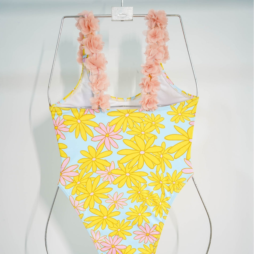 Damen Einteiler Badeanzug mit floralen Rüschendetails Echo Archiv