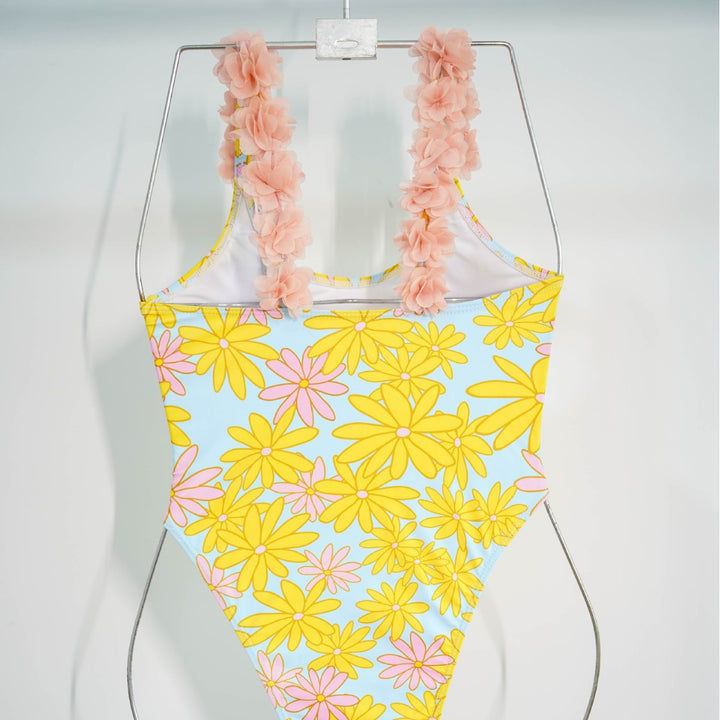 Damen Einteiler Badeanzug mit floralen Rüschendetails Echo Archiv