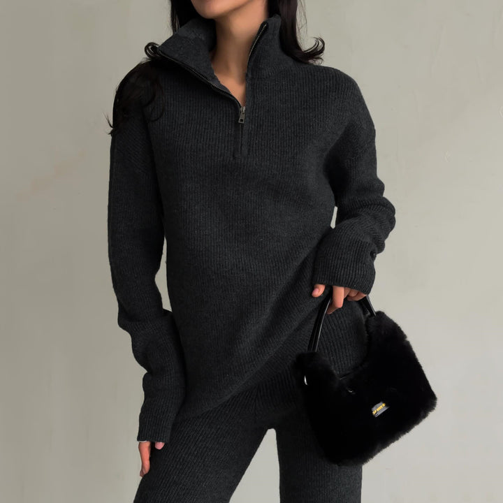 Damen nan geripptes Strick-Lounge-Set mit Halbzip-Pullover und hochgeschnittener Leggings Echo Archiv