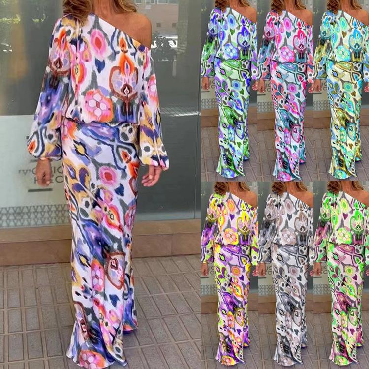 Damen Maxikleid mit asymmetrischer Ein-Schulter, fließendem Satin und Glockenärmeln – Valéora