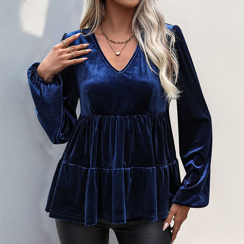 Damen Elegantes Veloursoberteil mit Volants Echo Archiv