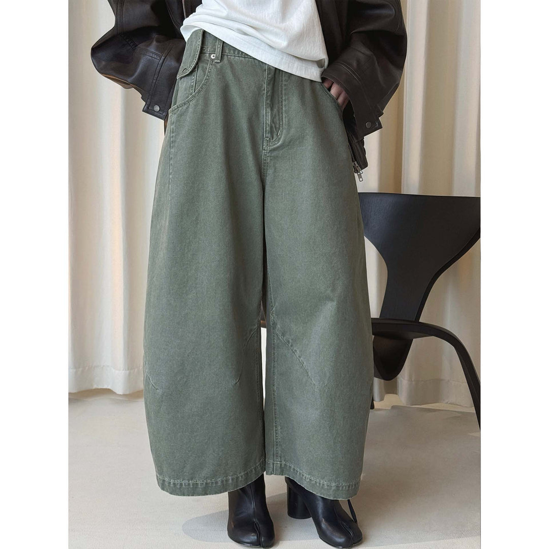 Damen Weite hochtaillierte Culotte-Hose aus Baumwoll-Twill mit großen Aufgesetzten Taschen Echoarchiv