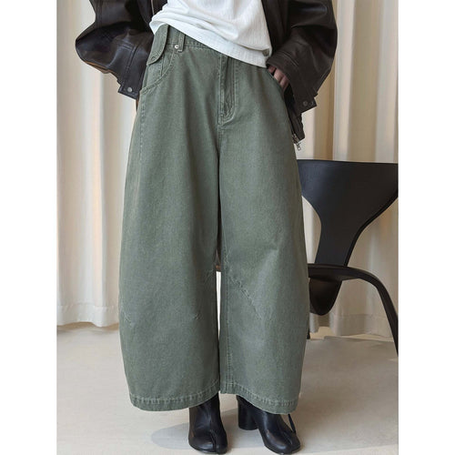 Damen Weite hochtaillierte Culotte-Hose aus Baumwoll-Twill mit großen Aufgesetzten Taschen Echoarchiv