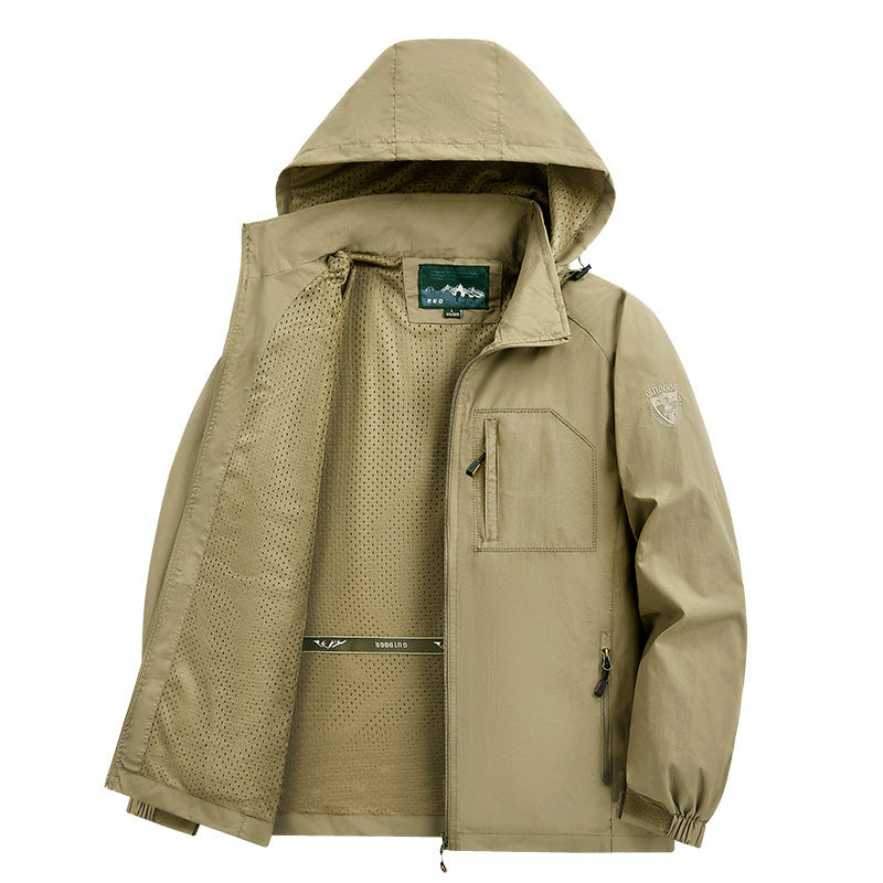 Herren nan leichte wasserabweisende Übergangsjacke mit Kapuze und funktionalen Reißverschlusstaschen Echo Archiv