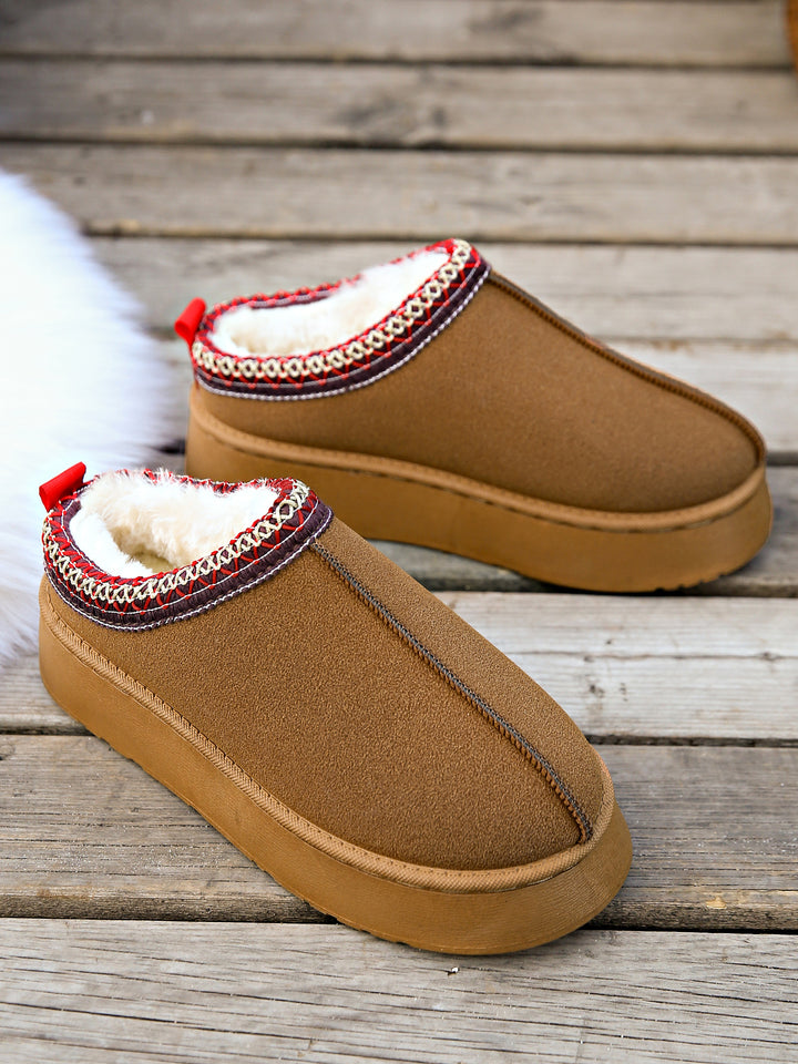 Damen Gefütterte Hausschuhe-Mules mit Teddyfutter und dekorativem Strickbesatz Echo Archiv