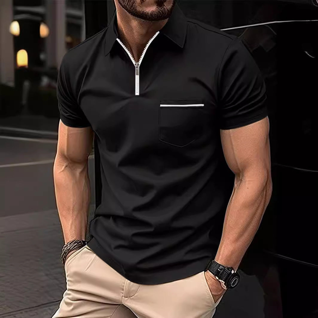 Herren Kurzarm Poloshirt mit Reißverschluss und Brusttasche Echoarchiv