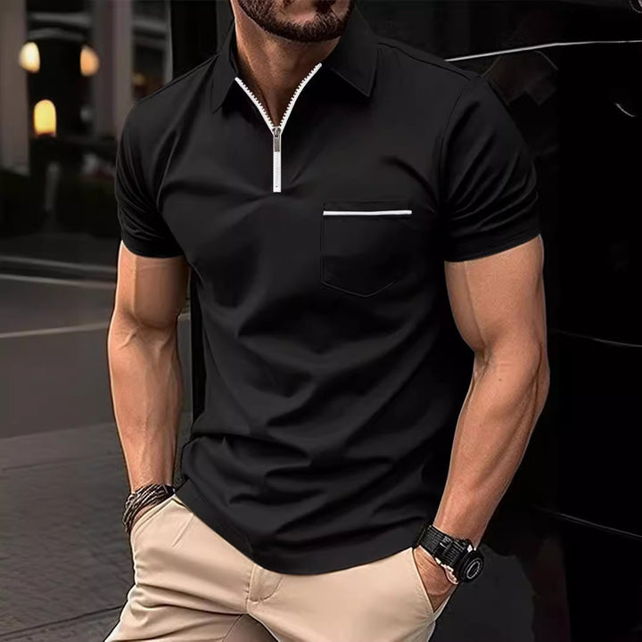 Herren Kurzarm Poloshirt mit Reißverschluss und Brusttasche Echoarchiv