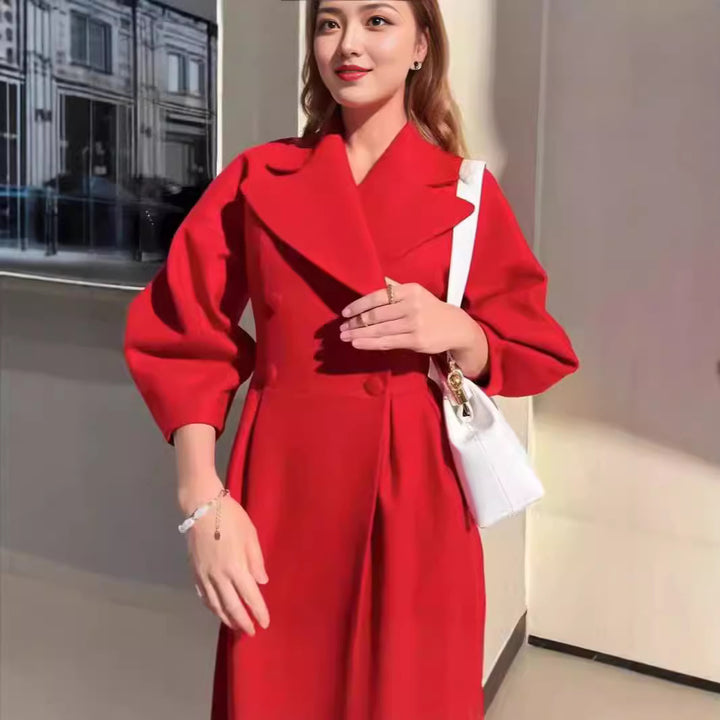 Damen nan taillierter Doppelreihiger Trenchcoat mit weitem Ärmel und hohem Beinschlitz Echo Archiv
