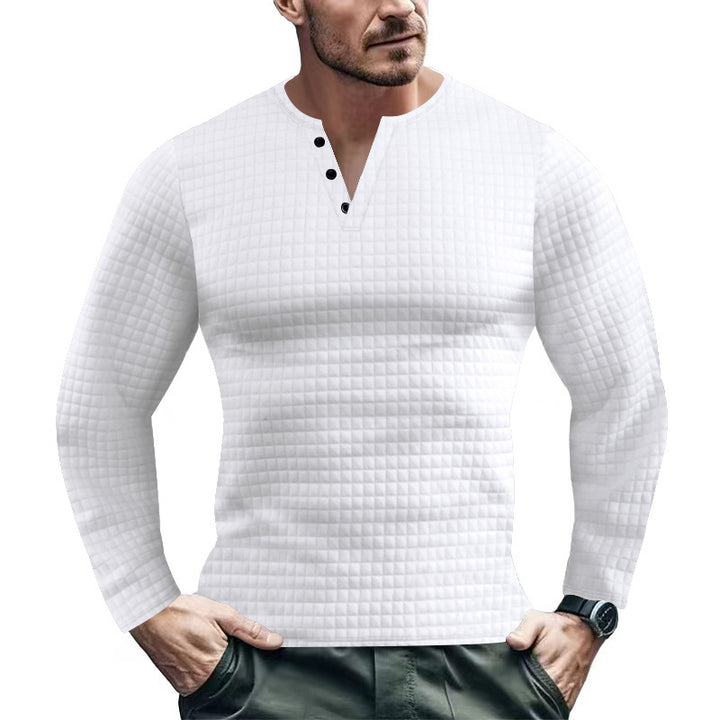 Herren langärmliges Henley-Shirt mit strukturiertem Design Echoarchiv