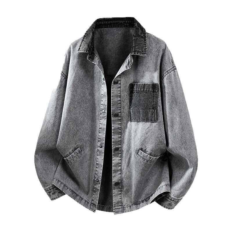Herren Locker geschnittene Denim-Hemdjacke mit Kastenform und Eingrifftaschen Echo Archiv