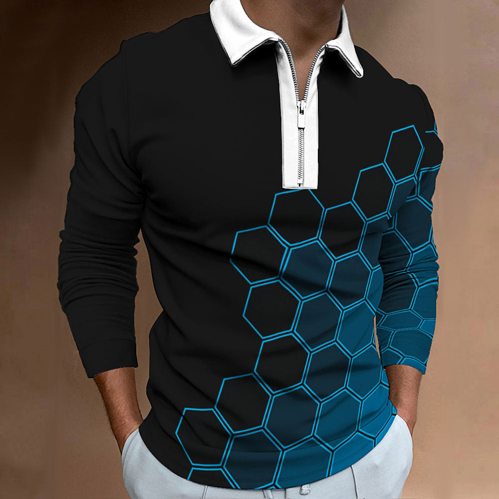 Herren Polo-Shirt mit modernem Wabenmuster und kontrastierendem Reißverschluss Echoarchiv