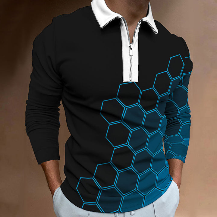 Herren Polo-Shirt mit modernem Wabenmuster und kontrastierendem Reißverschluss Echoarchiv