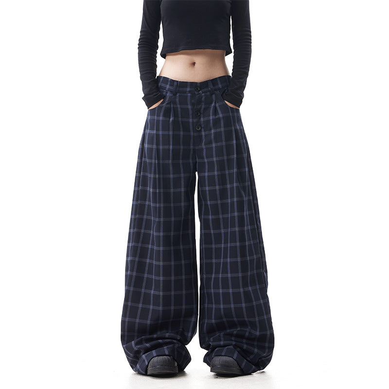 Damen Weitgeschnittene Karottenhose mit Karo-Muster Echoarchiv