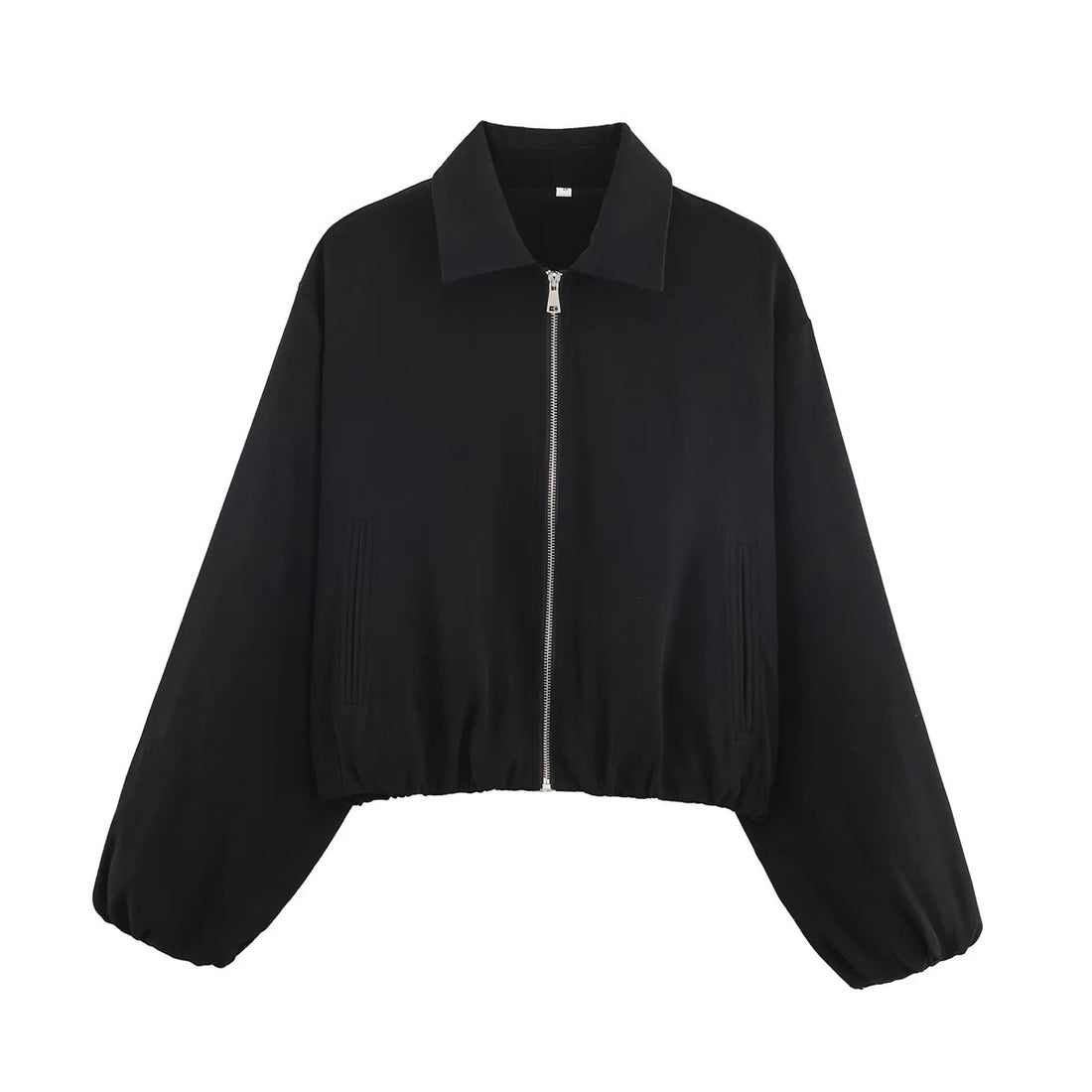 Damen Cropped Bomberjacke mit durchgehendem Reißverschluss, weitem Ballonärmeln und elastischem Saum – Avenza