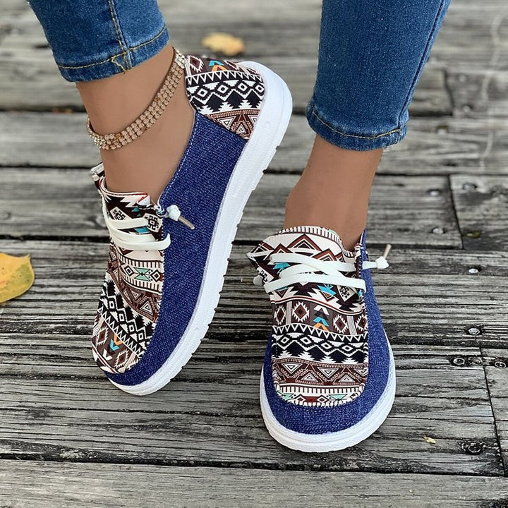 Damen nan leichte Espadrille-Sneaker mit Ethno-Print, Bastbesatz und rutschfester Gummisohle Echo Archiv