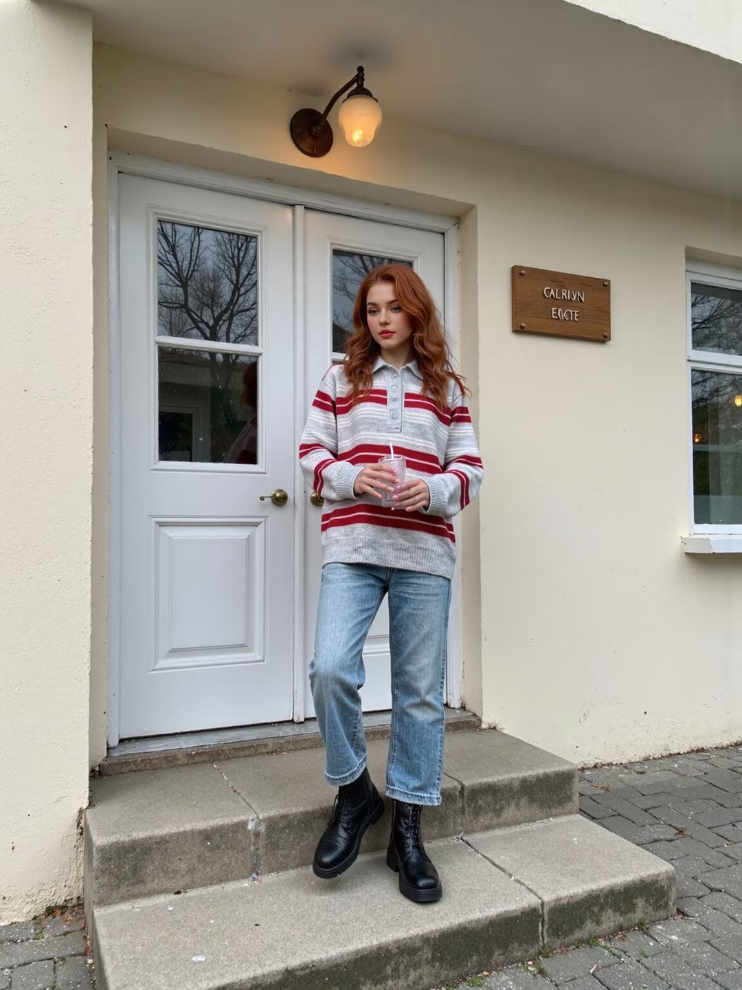 Damen Gestreifter Polokragen-Strickpullover im Oversize-Look Echoarchiv
