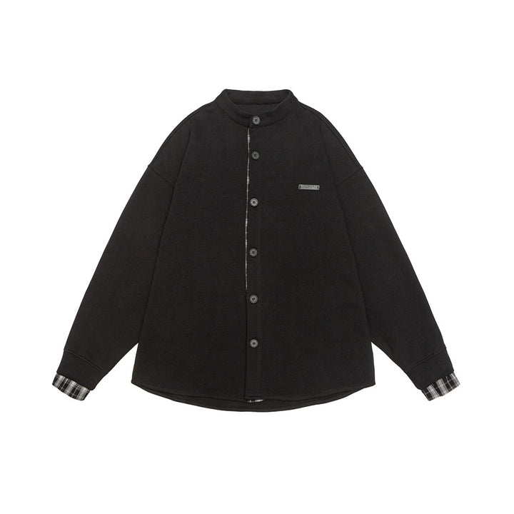 Unisex Oversize-Hemdjacke im Sweat-Overlay mit Stehkragen und karierter Innenmanschette Echoarchiv