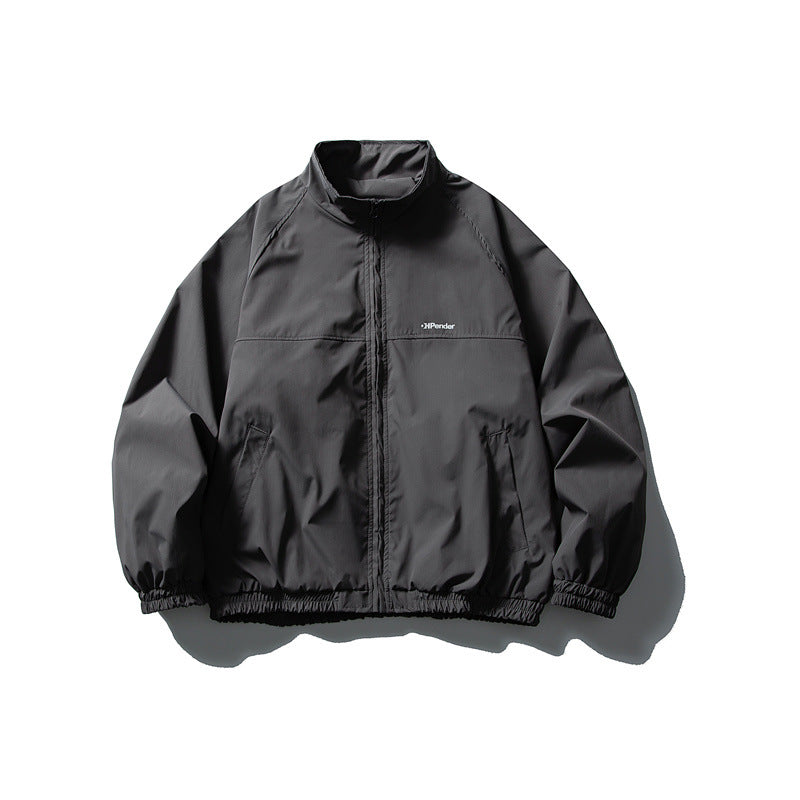 Unisex Leichte wasserabweisende Windjacke mit Stehkragen, Raglanärmeln und elastischem Saum Echoarchiv