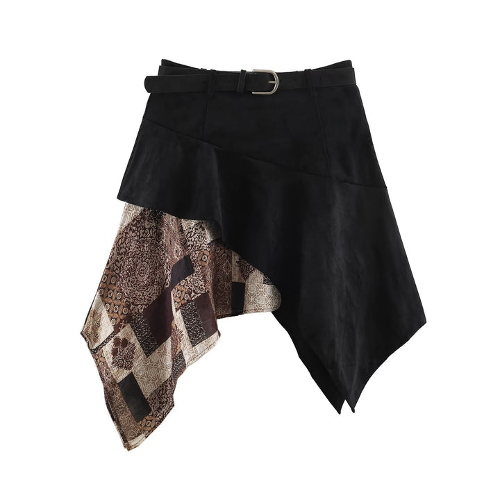 Damen Asymmetrischer Patchwork-Wickelrock mit Taillengürtel und Lagenoptik Echoarchiv
