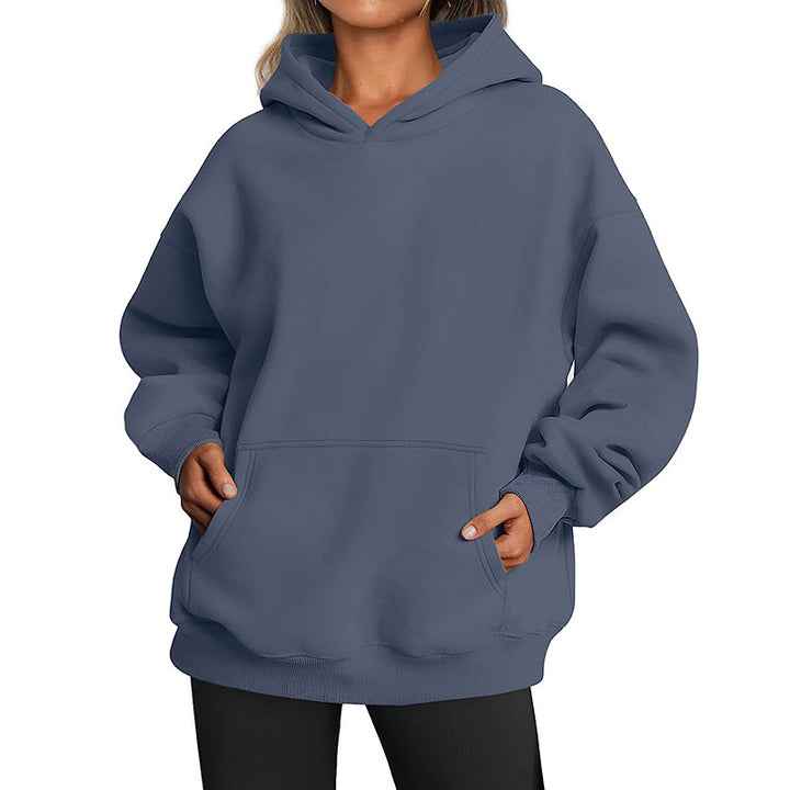 Damen nan Relax-Fleece Kapuzenpullover mit Kängurutasche, verlängerter Rücken und überschnittener Schulter Echo Archiv