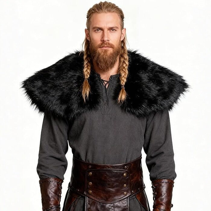 Herren Schultercape im Wiking‑/LARP‑Stil aus hochwertigem Kunstpelz mit breitem Umlegekragen Echo Archiv