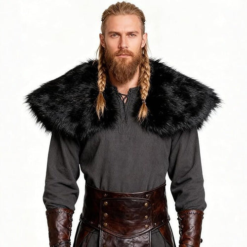 Herren Schultercape im Wiking‑/LARP‑Stil aus hochwertigem Kunstpelz mit breitem Umlegekragen Echo Archiv