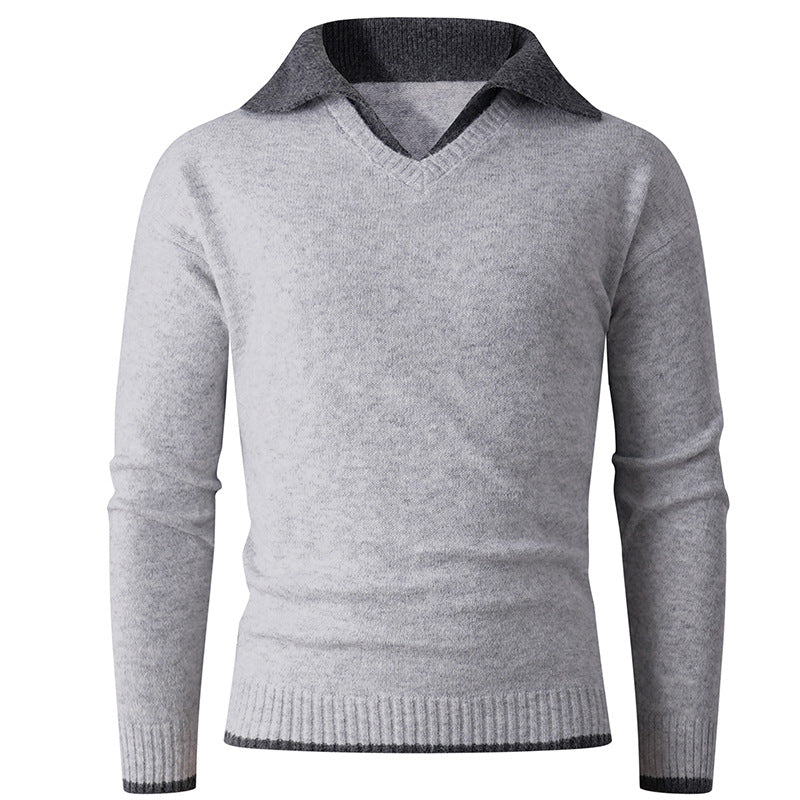 Herren eleganter V-Ausschnitt Pullover mit kontrastierendem Kragen Echoarchiv