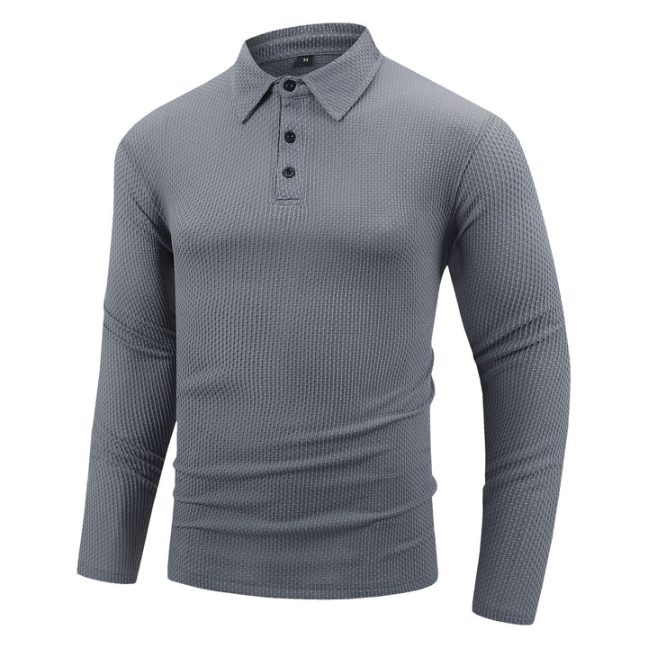 Herren atmungsaktives Langarm-Polohemd mit strukturiertem Design Echoarchiv