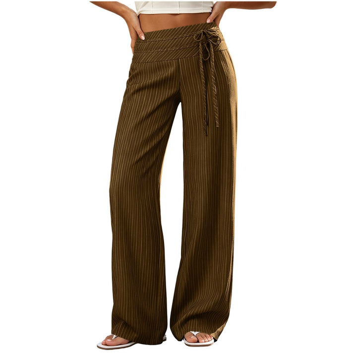 Damen Weite High-Waist Palazzo-Hose mit Streifenmuster und Bindegürtel – Avélisse