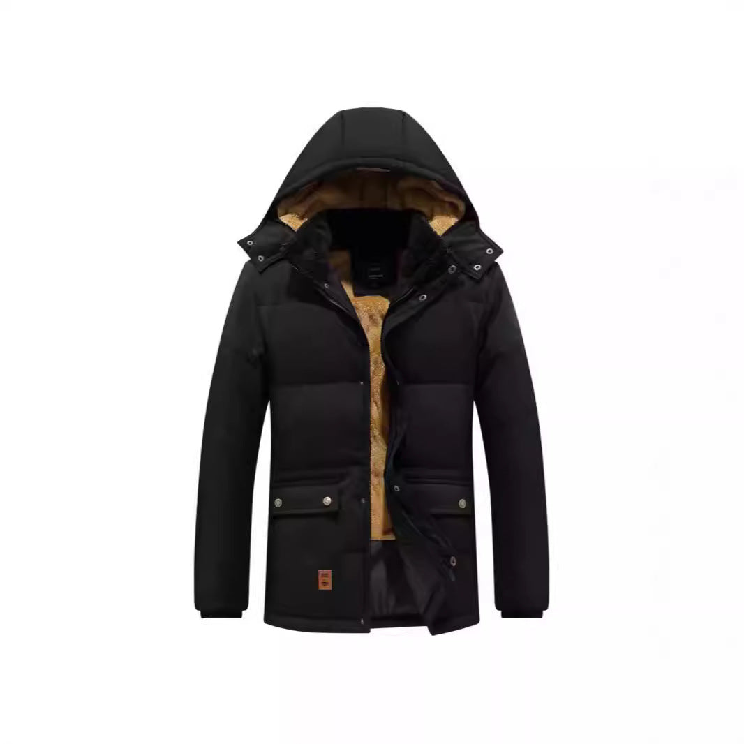 Herren Wattierter Parka mit durchgehendem Teddyfutter abnehmbarer Kapuze und Multifachtaschen – Marzano