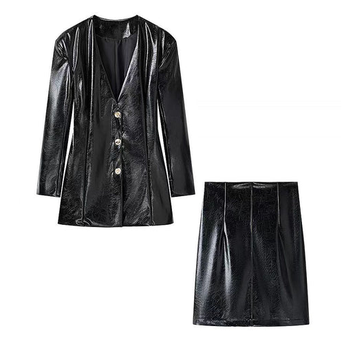 Damen Lackblazer-Minikleid mit taillierten Abnähern und goldenen Zierknöpfen Echo Archiv