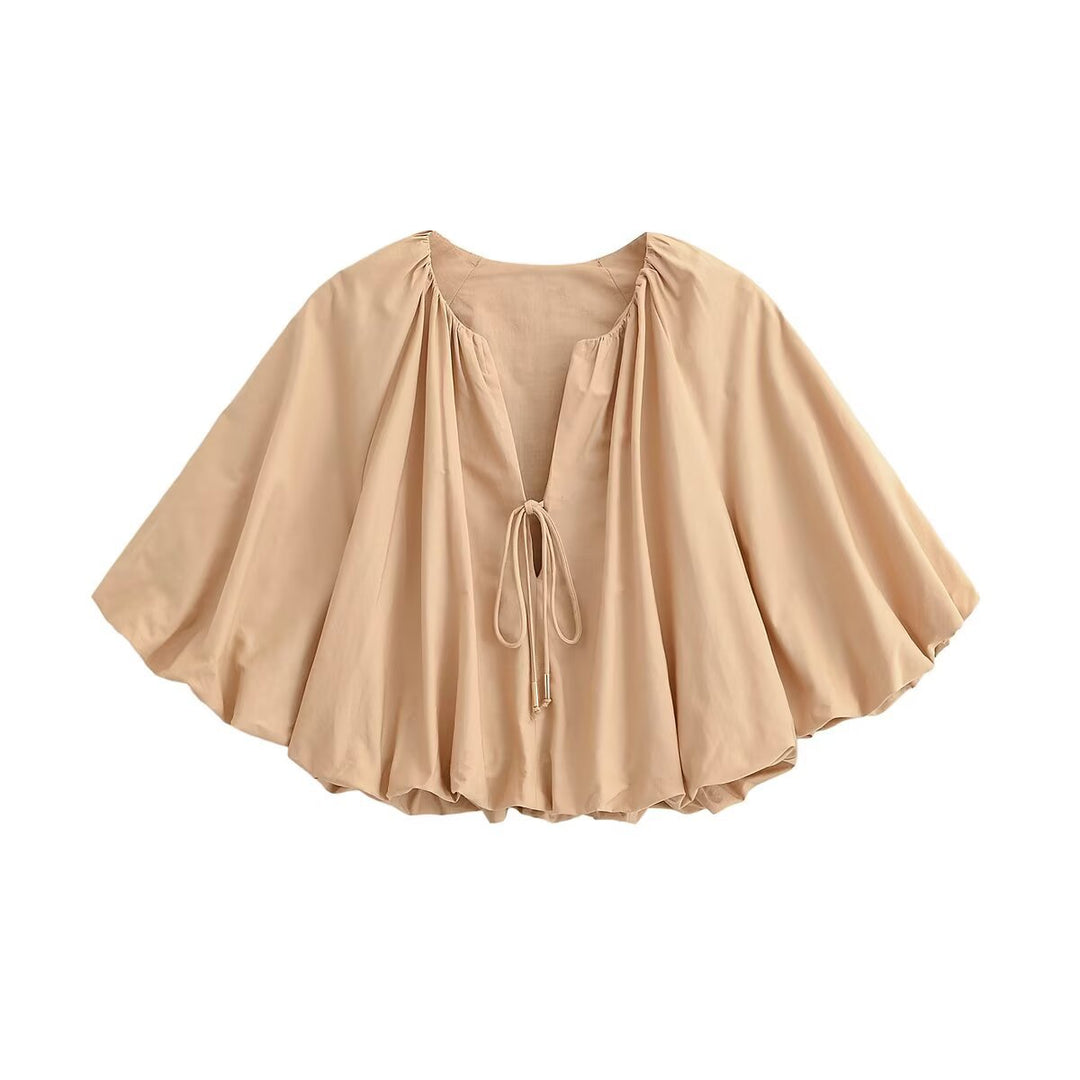 Damen Oversized Cape-Bluse mit Kordelzug, gerafftem Saum und voluminösen Fledermausärmeln Echo Archiv
