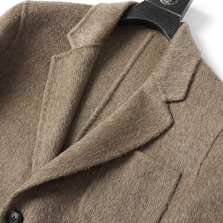 Herren Strukturierter Longcoat aus Wollmix mit fallendem Revers und Ein-Knopf-Verschluss Echoarchiv
