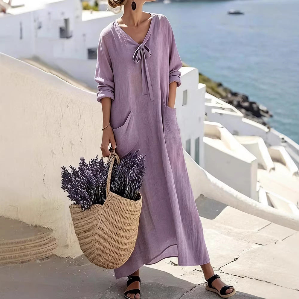 Damen Maxikleid mit seitlichen Taschen und Schleifendetails Echo Archiv