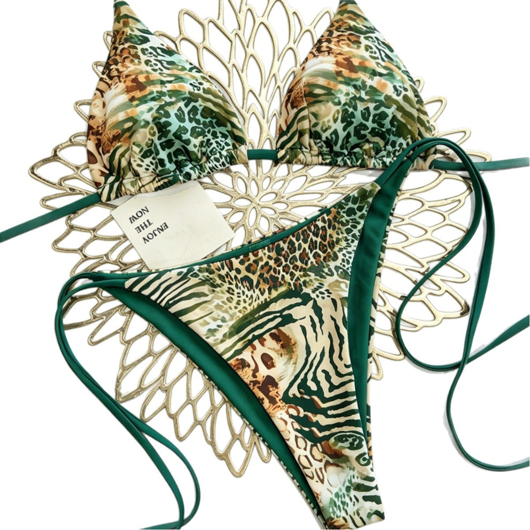 Damen Triangel Bikini mit animalischem Muster und verstellbaren Bändern Echo Archiv