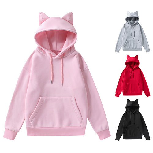 Damen nan Kapuzenpullover mit Katzenohren oversized Sweatshirt mit Kängurutasche und Kordelzug Echo Archiv