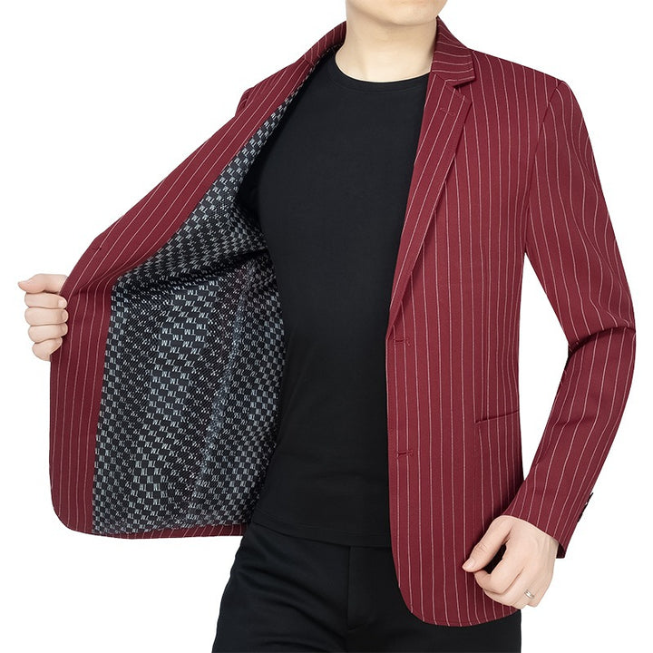 Herren Nadelstreifen-Sakko Slim-Fit mit kontrastivem Innenfutter – Tianoro