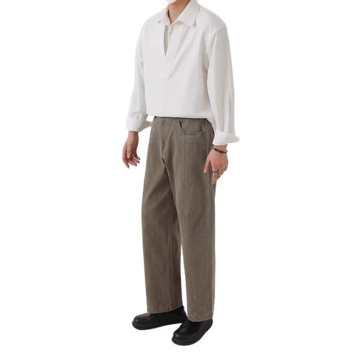 Herren Hemd-Pullover im Oversize-Schnitt mit tiefem V-Ausschnitt und klassischem Kragen – Arvello