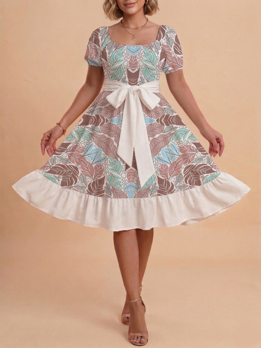 Damen elegantes Maxikleid mit floralem Design und Taillengürtel Echo Archiv