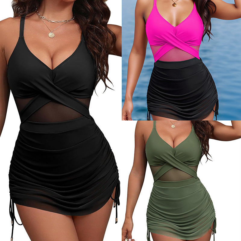 Damen Schwimmanzug mit modischem Wickeldesign und elegantem Rock Echo Archiv