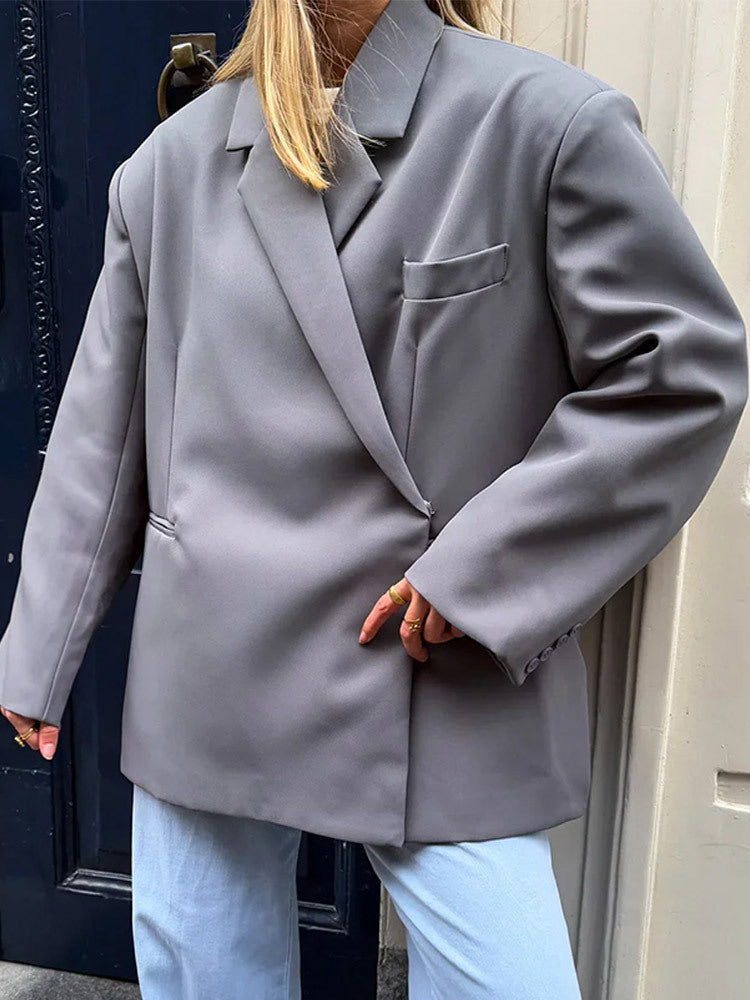 Damen Oversize-Blazer mit kastiger Silhouette, verdeckter Verschluss und Pattentaschen Echoarchiv