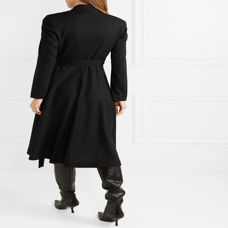 Damen Wickel‑Midikleid‑Mantel im Tailoring mit Schalkragen und Bindegürtel Echoarchiv