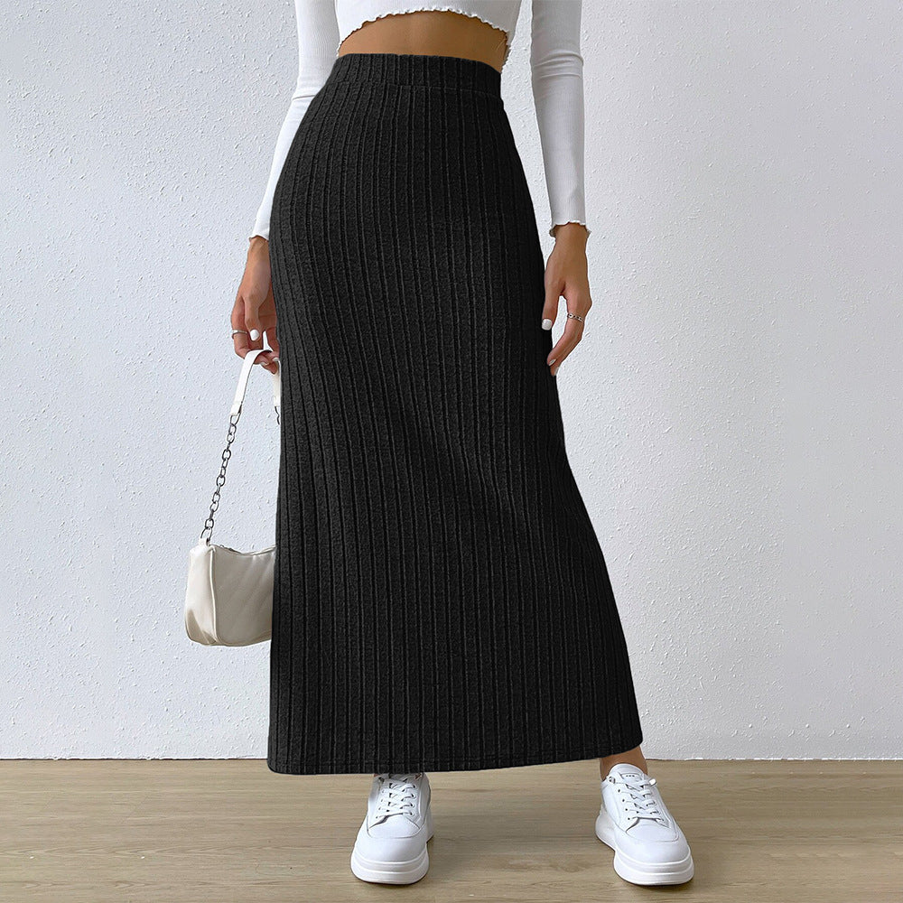 Damen gerippter Maxi-Rock mit hohem Bund, taillierter Stretchpassform und schmeichelnder Längsrippe – Valéora