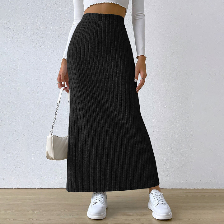 Damen gerippter Maxi-Rock mit hohem Bund, taillierter Stretchpassform und schmeichelnder Längsrippe – Valéora