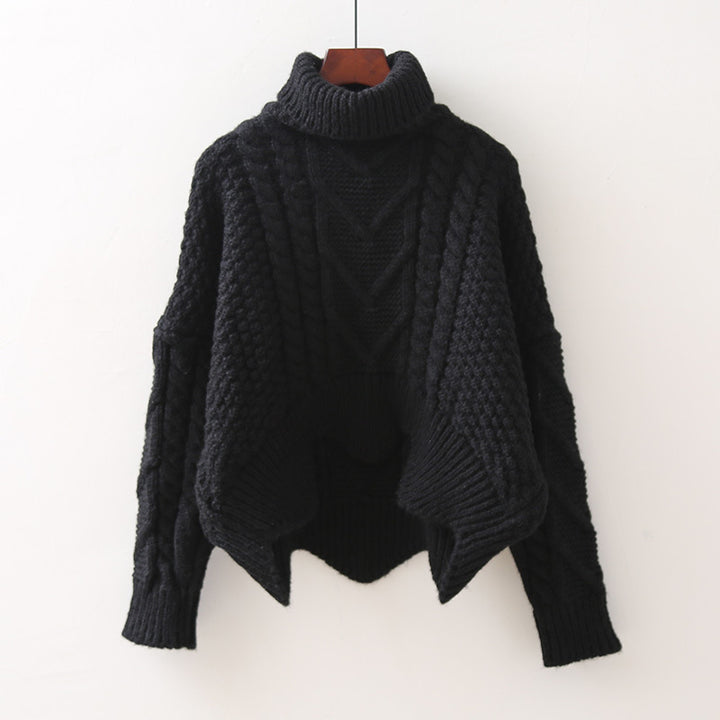 Damen Strukturiertes Cropped Zopfmuster-Chunky-Pullover mit hohem Rollkragen – Mavelle