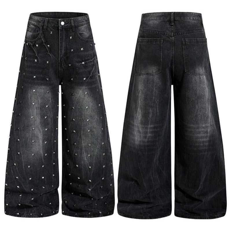 Damen High‑Waist weite Denim‑Culotte mit Metallnieten und Balloon‑Silhouette Echoarchiv