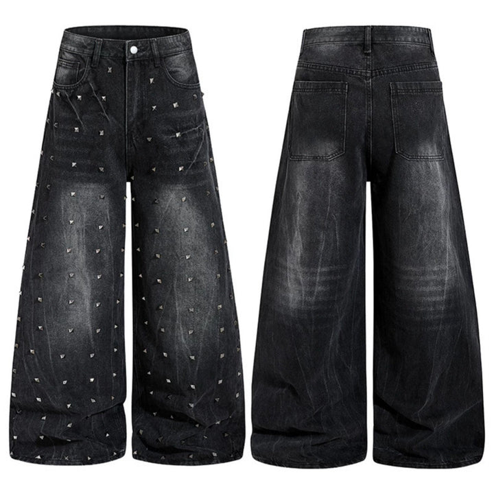 Damen High‑Waist weite Denim‑Culotte mit Metallnieten und Balloon‑Silhouette Echoarchiv