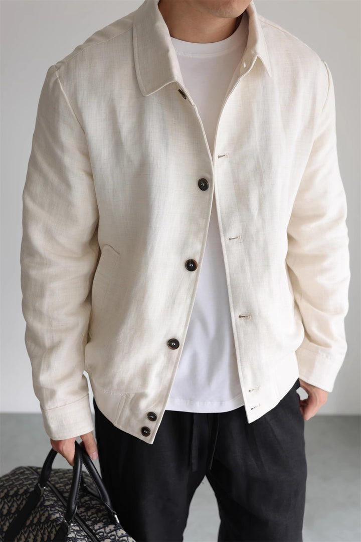 Herren Leichte Leinenjacke mit Hemdkragen und durchgehender Knopfleiste Echoarchiv
