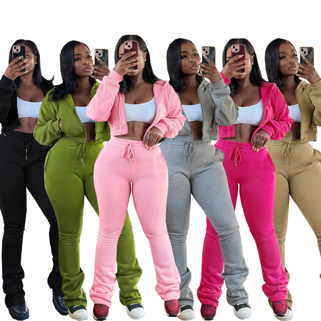 Damen nan kurz geschnittenes Zip-Hoodie und Highwaist-Jogginghose-Set mit Kordelzug und leicht gerafften Knöchelabschlüssen Echo Archiv