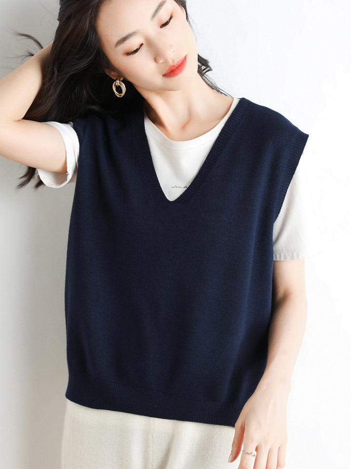 Damen Oversize V-Ausschnitt Feinstrickweste mit Rippenbund Echoarchiv
